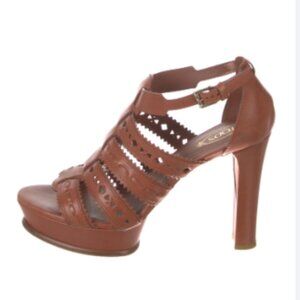 Tod's Medium Natural Brown Laser-Cut Leather Gladiator Platform Sandals 37